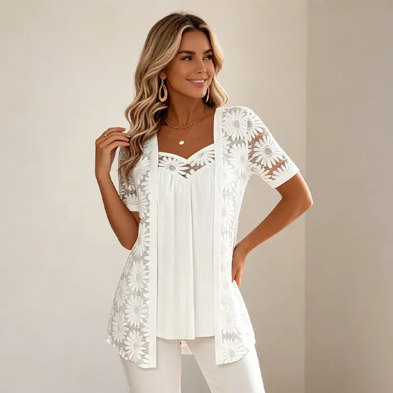 👚 Bluză elegantă cu inserții din dantelă și plasă